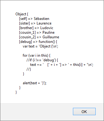 Le code de la méthode debug() est affiché